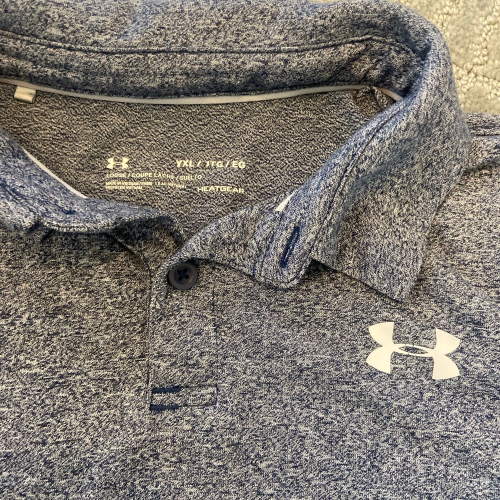 Under Armour boys polo, size large, heathered blue